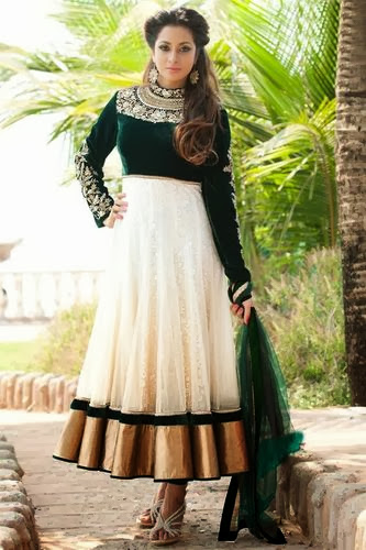 Bottle Green Velvet High Neck Salwar