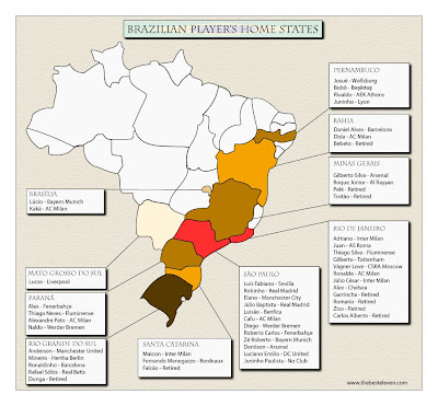 Map Of Brazilian States. Brazilian Players Home State