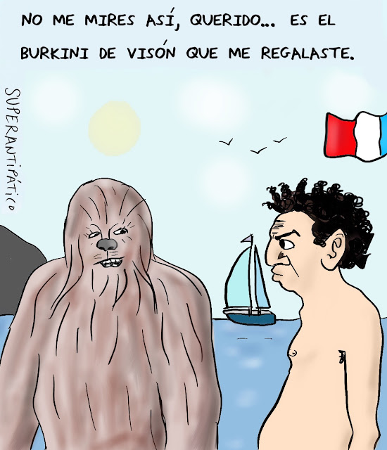 No me mires así, querido... Es el burkini de visón que me regalaste. 