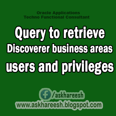 Query to retrieve Discoverer business areas, users and privileges, AskHareesh blog for Oracle Apps