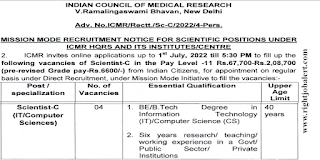 BE/B.Tech Computer Science or Information Technology Engineering Jobs in ICMR