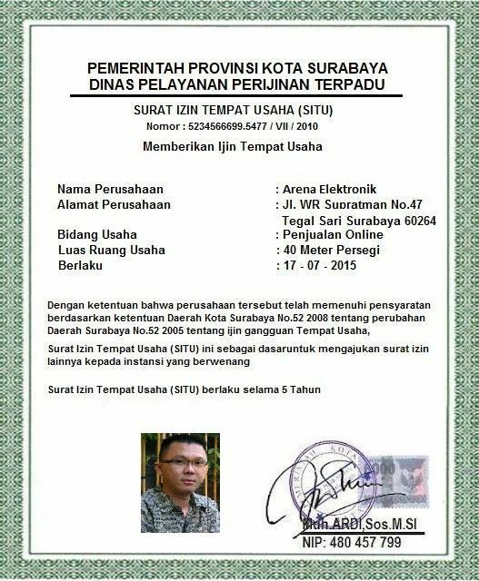 Pengertian dan Contoh SITU (Surat Izin Tempat Usaha