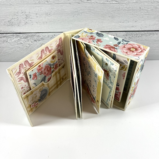 Hi Friend Scrapbook Album in a box with pages, pockets, and fold-outs