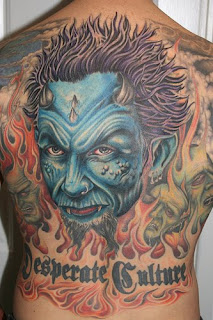 Evil Art tattoo design on full back body