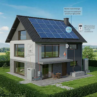 Modern eco-friendly home with hybrid energy system.