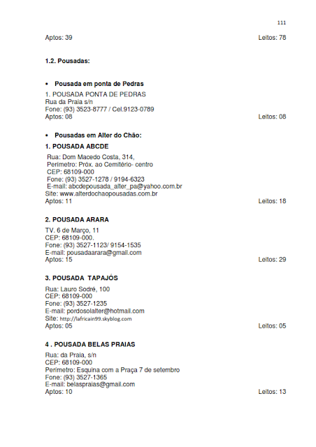 INVENTÁRIO DA OFERTA E INFRAESTRUTURA TURÍSTICA DE SANTARÉM – Pará – Amazônia – Brasil / ANO BASE 2013  -  II. SERVIÇOS E EQUIPAMENTOS TURÍSTICOS