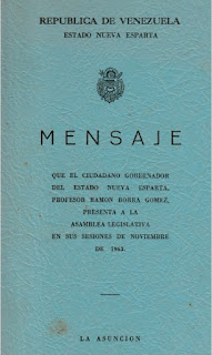 Ramón Borra Gómez - Mensaje del Gobernador del Estado Nueva Esparta a la Asamblea Legislativa 1963