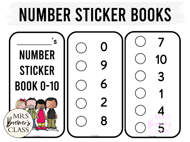 Math number recognition sticker books for math learning assessment in Kindergarten