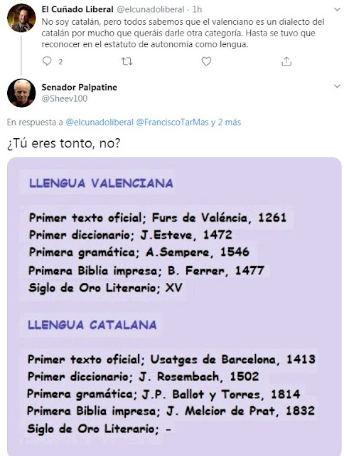 Senador Palpatine, valenciano, dialecto, catalán