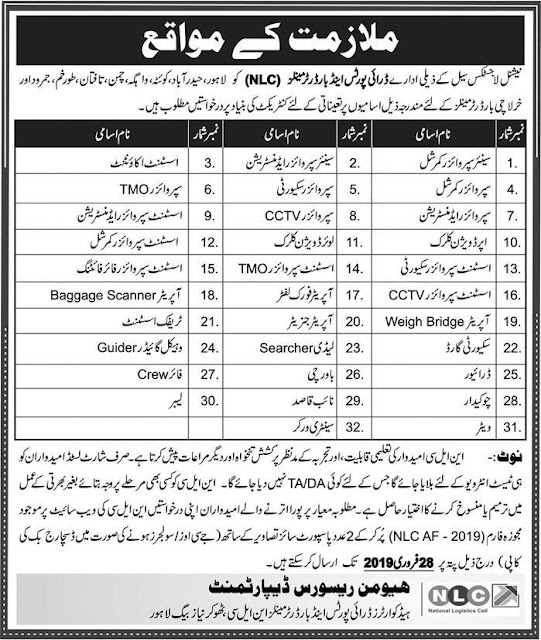 National Logistics Cell NLC Jobs February 2019 | Latest Advertisement