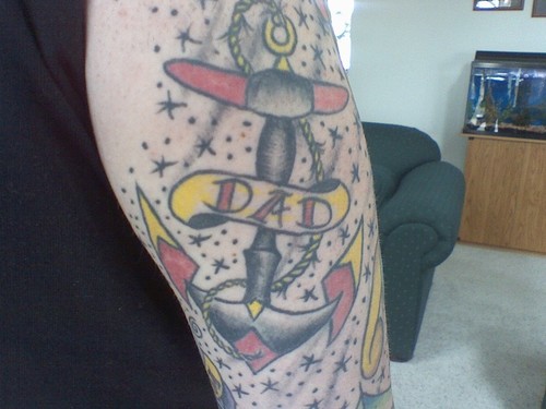 Anchor with small stars and dad tattoo