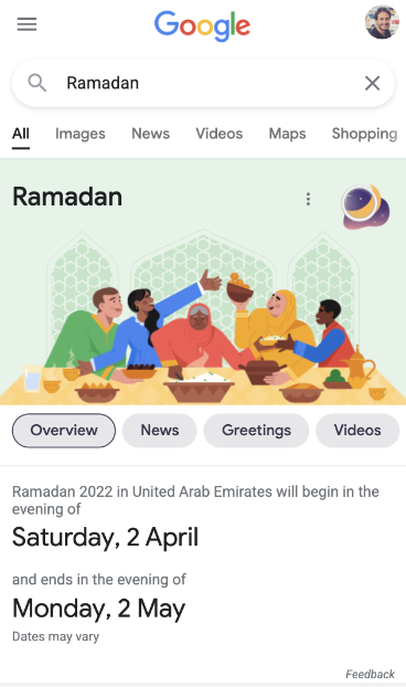 A screenshot of "Ramadan" typed into Google