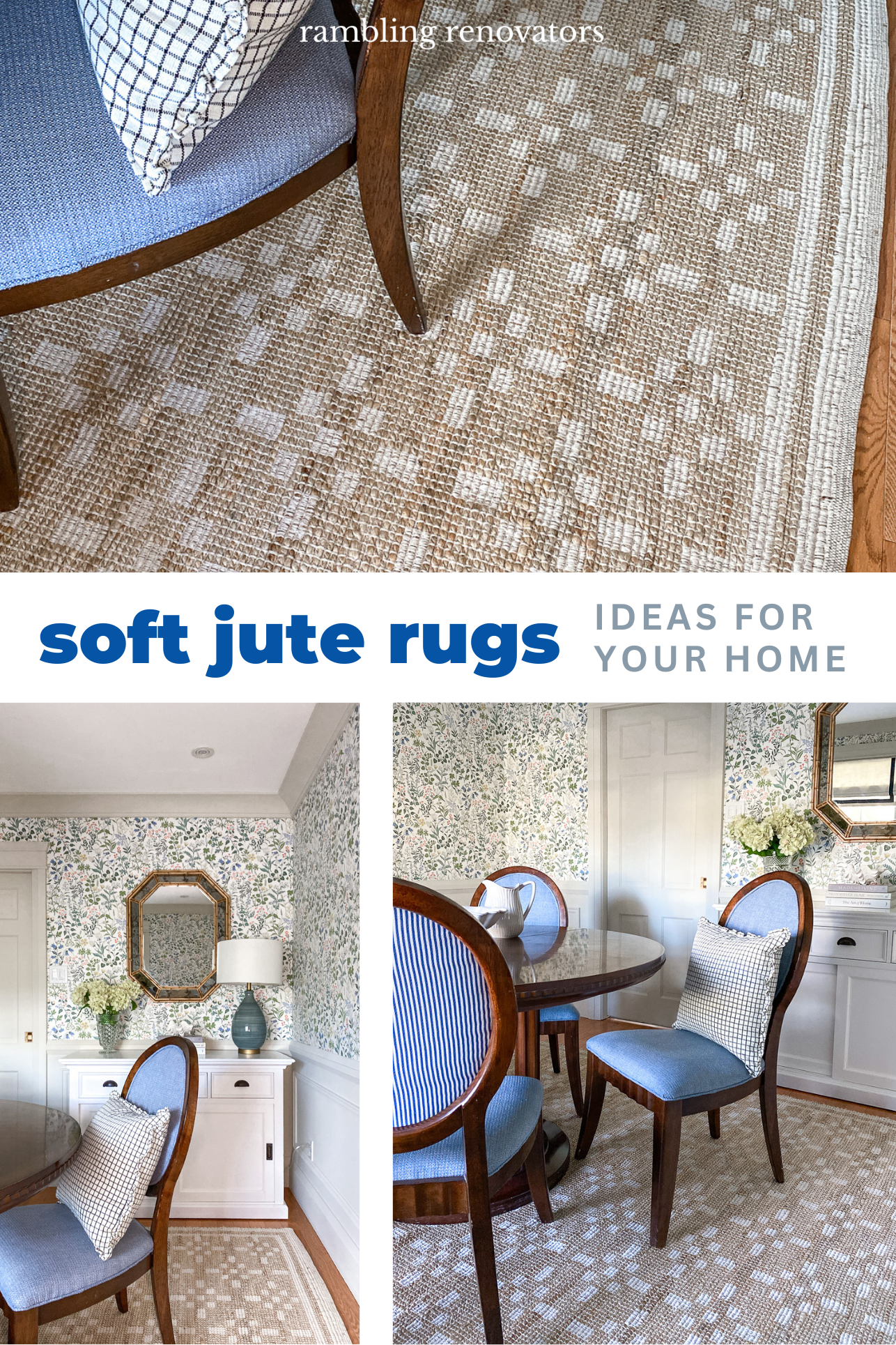 soft jute rug with jute cotton mix in formal dining room