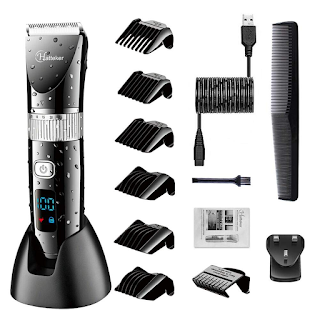 Hatteker Professional Clipper Cordless Clippers Hair Trimmer Beard Shaver Electric Haircut Kit Ceramic Blade Waterproof Rechargeable Battery LED Display for Men and Family Use | Black