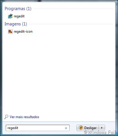 Clique no menu Iniciar, digite “regedit” e dê Enter