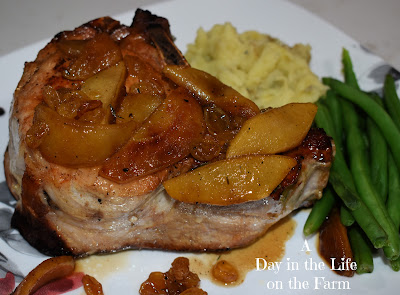 Double Cut Pork Chop with Apples and Raisins