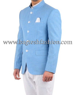 Bagtesh Fashion Mens Classy Sky Blue Linen Jodhpuri Suit