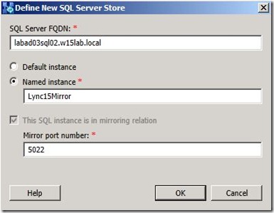 Lync 2013 - SQL Mir - define sql