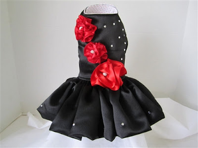COUTURE ROSES AND RHINESTONE DRESS- BLACK AND RED