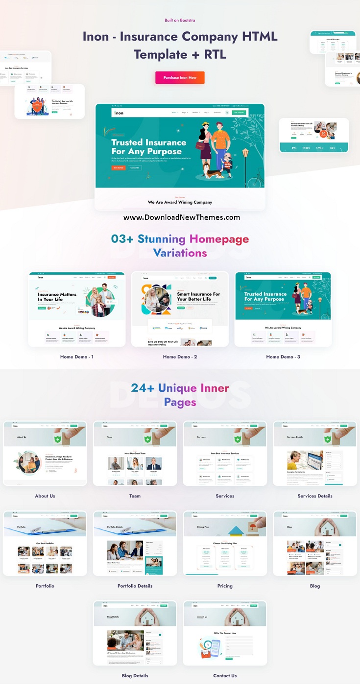 Inon - Insurance Company Bootstrap 5 Template Review