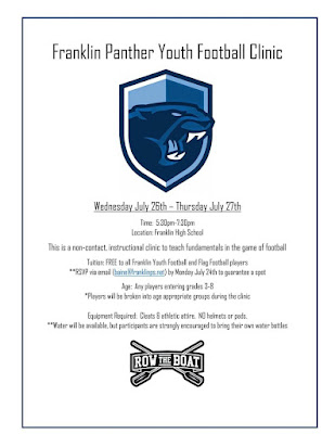 Clinic scheduled for Franklin Panthers Youth Football - July 26 & July 27
