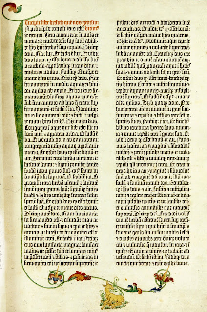 Страница Библии, напечатанной Гутенбергом. 1454–1456 годы Wurttemberg State Library