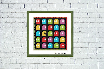 PacMan vintage arcade game cross stitch pattern - Tango Stitch