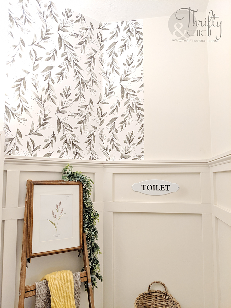 powder room ideas, powder room decor, powder room wallpaper, powder room design, wallpaper and board and batten, peel and stick wallpaper, how to wallpaper, diy wallpaper ideas, peel and stick wallpaper bathroom