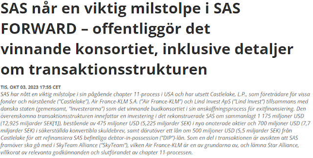 SAS får in nästan 13 miljarder kronor under företagsrekonstruktionen