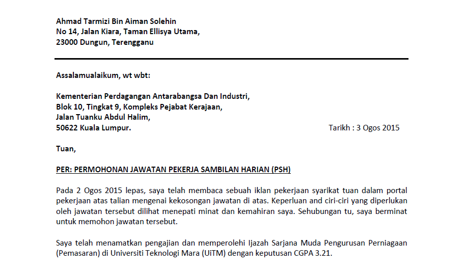 Contoh Surat Permohonan Kerja Melalui Pos - Budak Bandung 