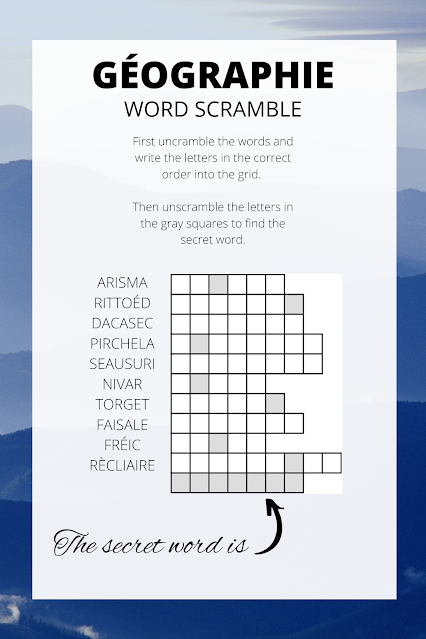 Word scramble puzzle for French learners