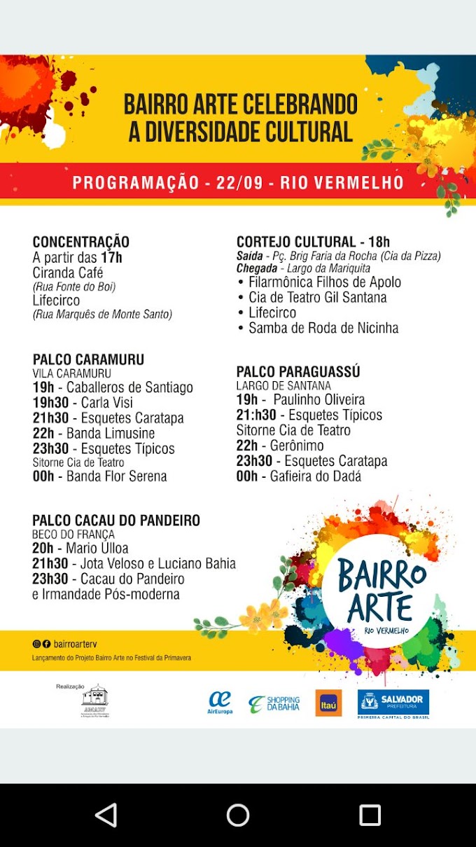  Festival da Primavera no Rio Vermelho. Confira programação completa de sexta-feira(22)