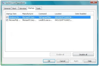 Menonaktifkan dan mengatur start up di windows vista