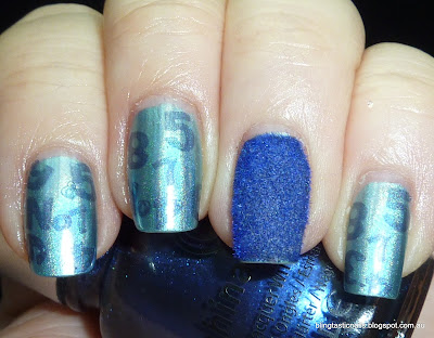 China Glaze Sci-Fly By with China Glaze Strap on Your Moon boots and flocking