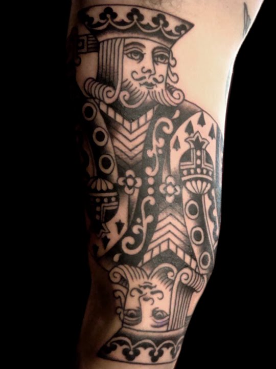 Old School traditional style flaming playing cards tattoo