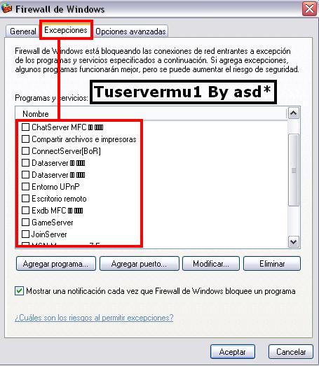Excepciones del firewall de windows