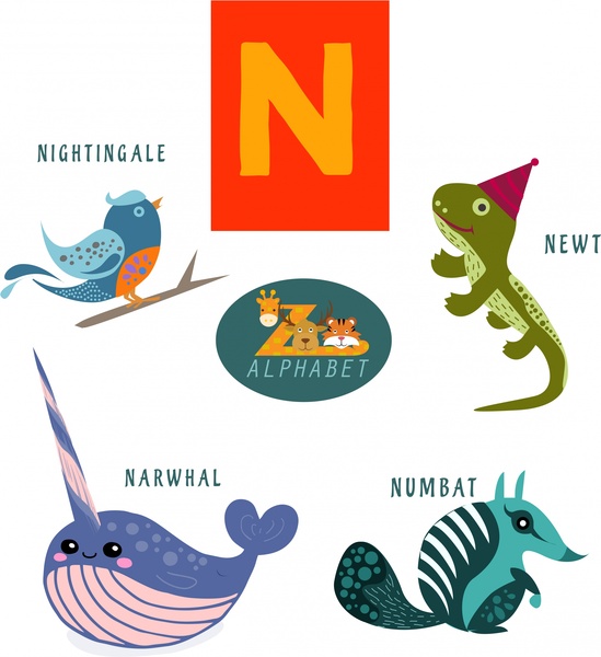 N Letter Design With Colored Flat Style