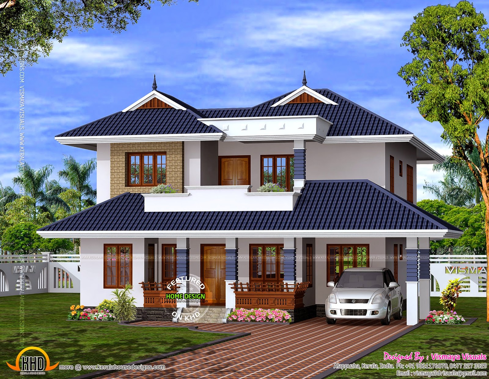 Modern mix sloping roof elevation  keralahousedesigns