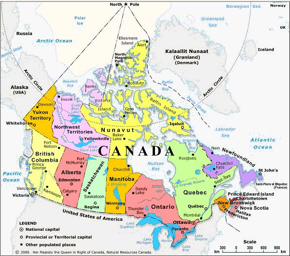 Map of Canada on world