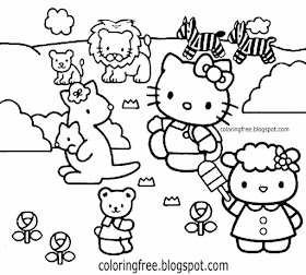 Hello Kitty clipart black and white zebra lion elephant zoo animal colouring pages for teenage girls
