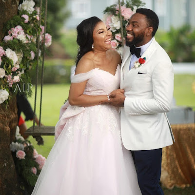 Tinsel stars Linda Ejiofor and Ibrahim Suleiman white wedding photos