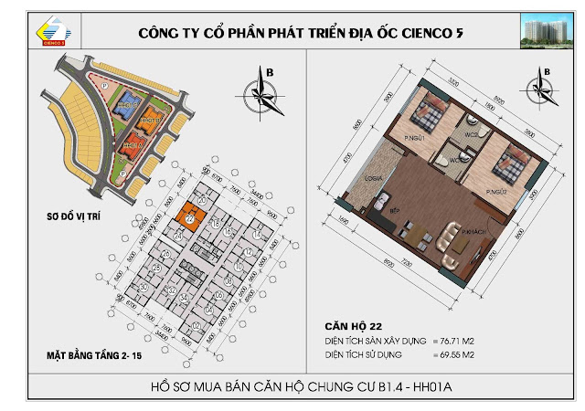 Mặt bằng Căn hộ 22 chung cư b1.4 hh01a thanh hà