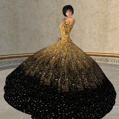 Sascha's Designs Cou Cou Gold ballroom gown with gold gloves 