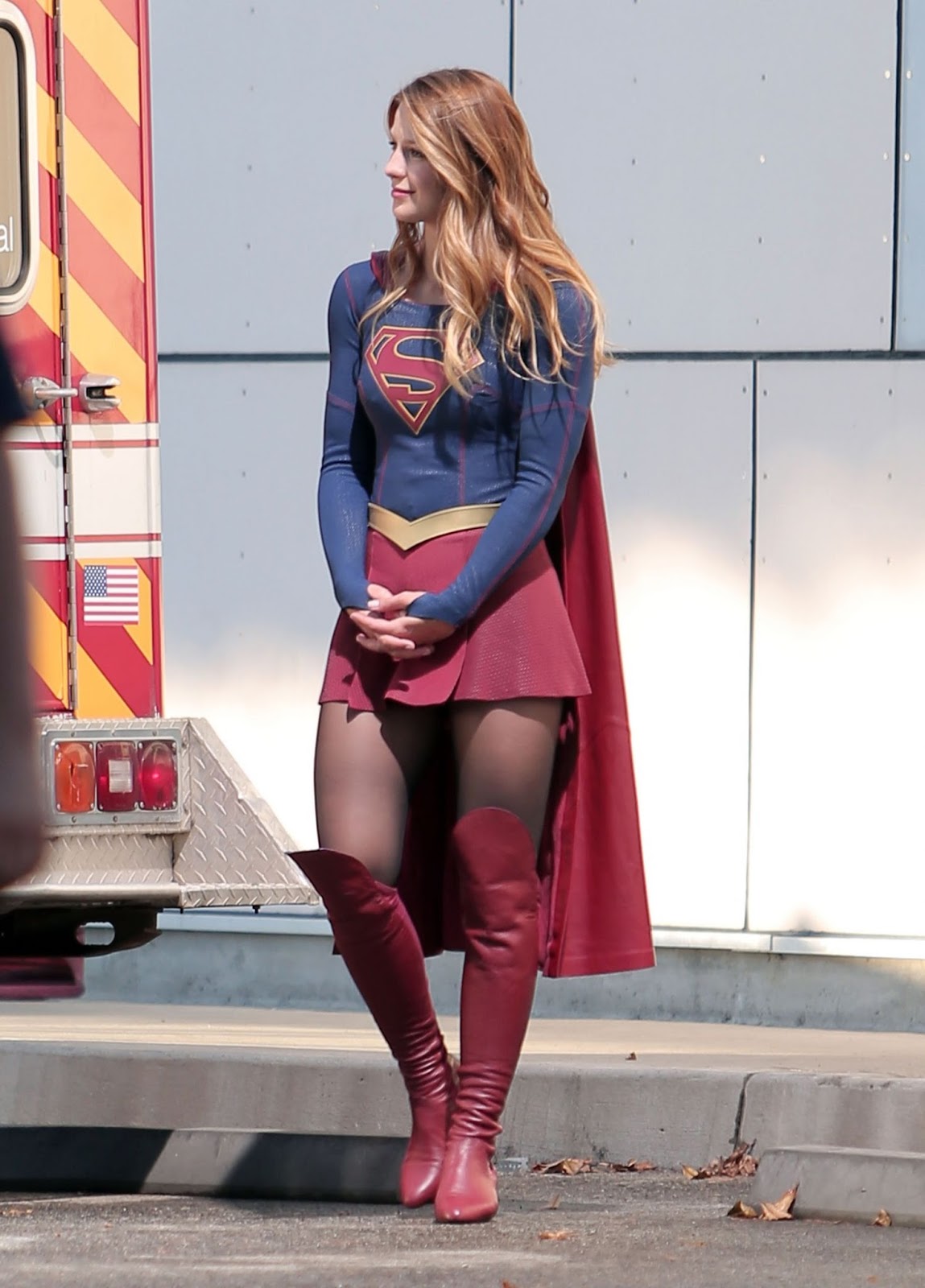 Melissa Benoist – Supergirl Outfit in Los Angeles