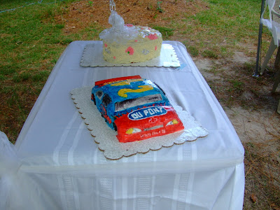 Nascar Grooms Cake and Heart Wedding Cake