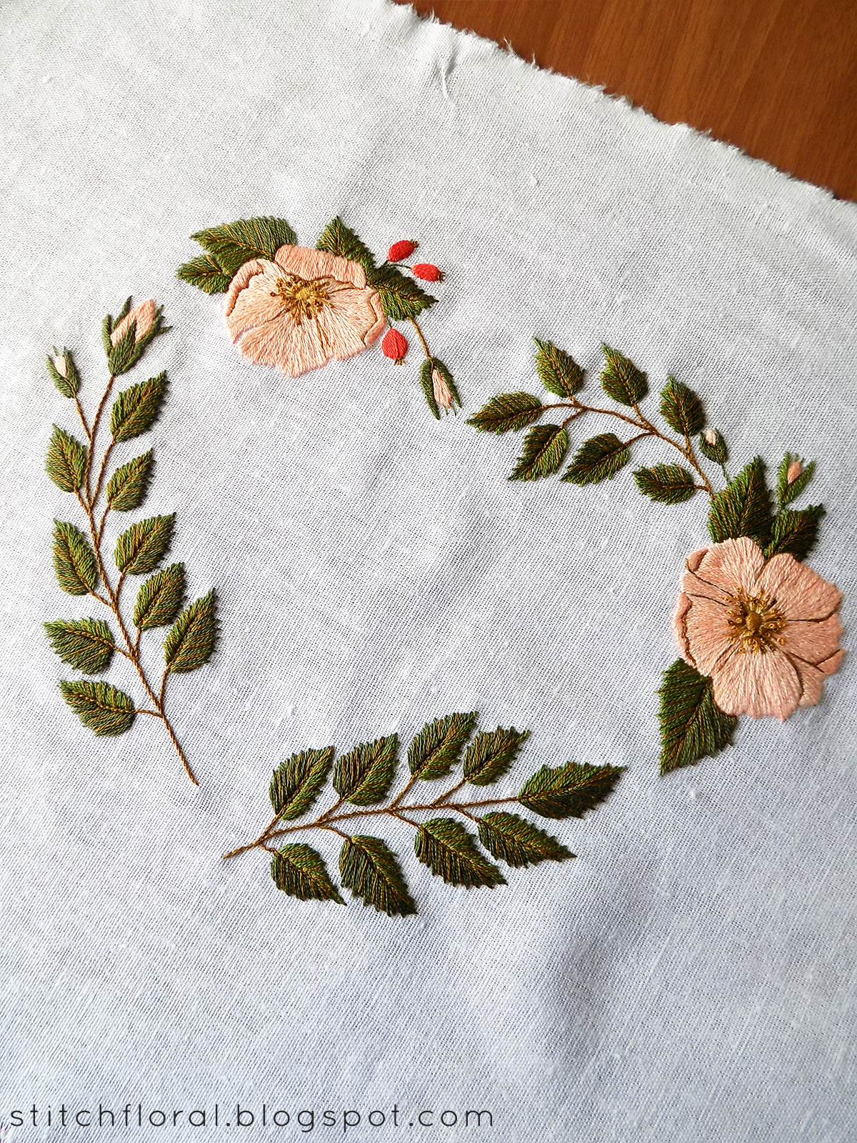 Dogrose: Embroidered heart shaped wreath - Stitch Floral