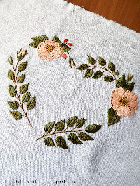 dogrose floral heart embroidery