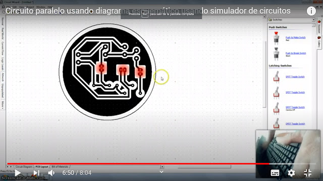 Diagrama esquemático y plaqueta Circuito paralelo usando 3 leds