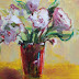 Peonies in Red Vase, Contemporary Still Life Paintings by Arizona Artist Amy Whitehouse