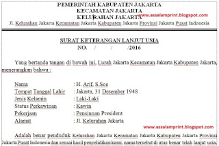 Contoh Surat Keterangan Lanjut Usia - Assalam Print